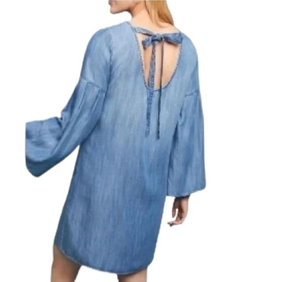 Anthropologie CLOTH & STONE Chambray Tencel Tie Back Bell Sleeve Dress M - Picture 6 of 9